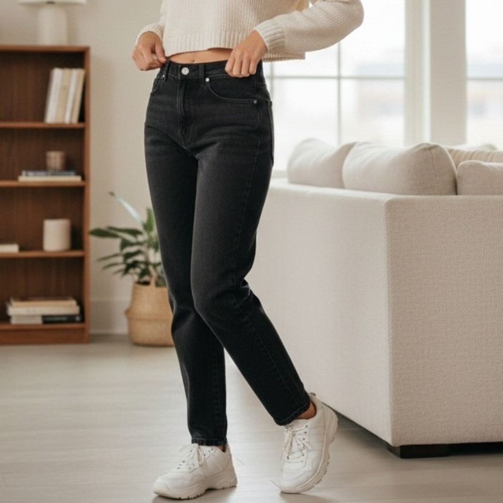 VINTAGE Chic Women's Petite‎ Black Denim Jeans High Rise Straight Leg - Size 16P